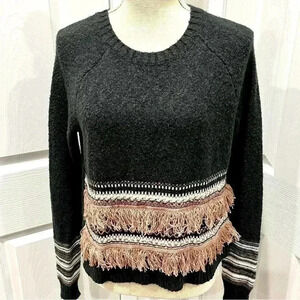HOLLISTER fringed scoop neck sweater great neutral colors ❤️